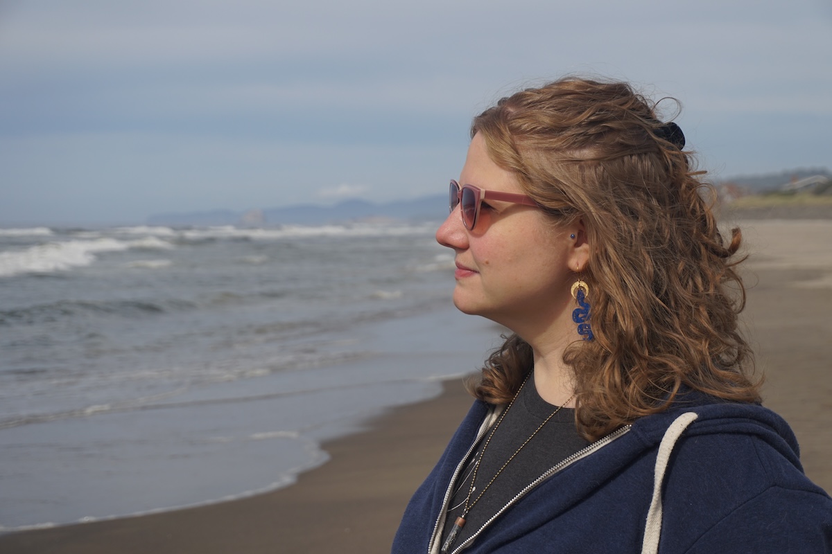 Michelle C. Funk on an Oregon beach